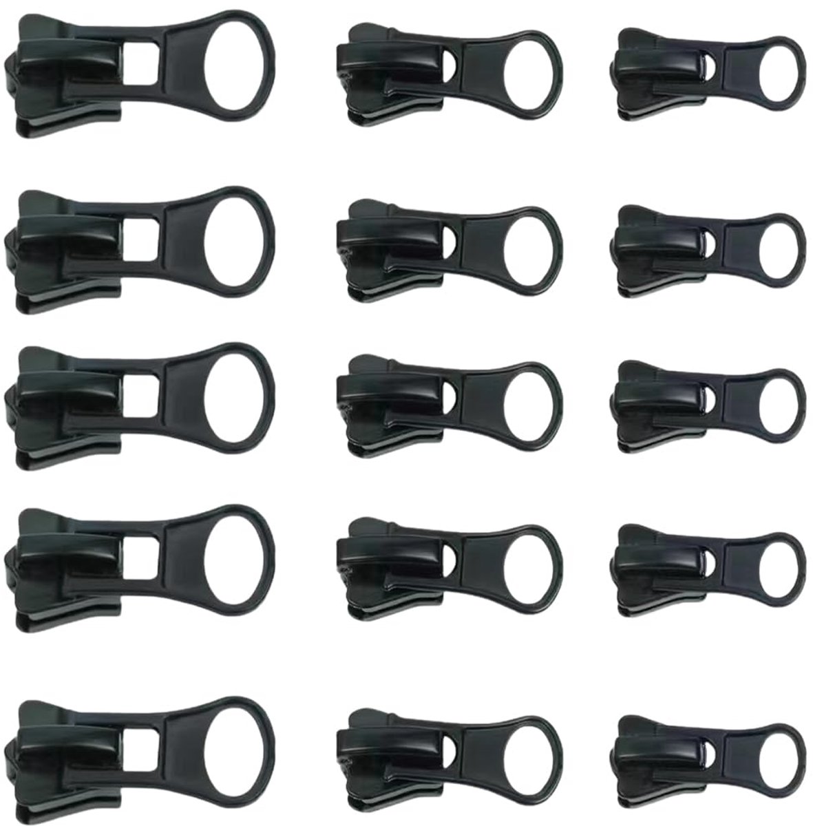Pack of 15 Zipper Pullers Black Replacement Sliders for Coats Coats Suitcases