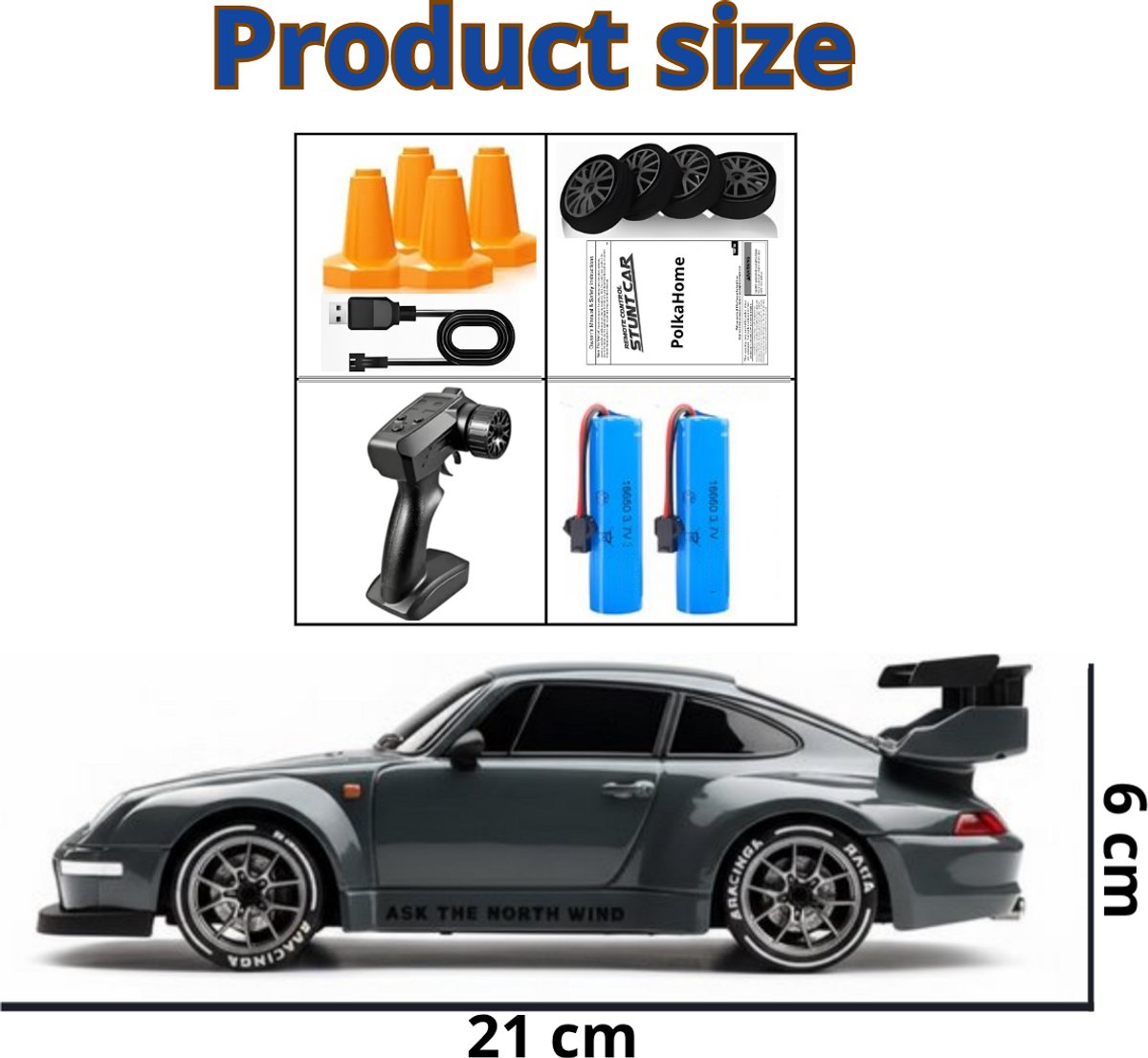 PolkaHome RC Drift Auto 1:24 – Afstandsbestuurbare RC Auto – 4WD – 2 Accu’s – 20 km/h — afbeelding 3
