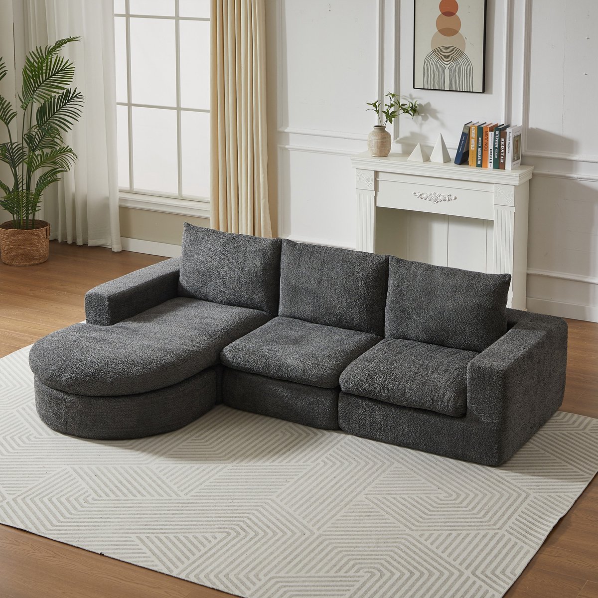 PHOEBE CAT Hoekbank - Chenille stof - Modulaire L-vormige bank - Geen montage nodig - Grijs