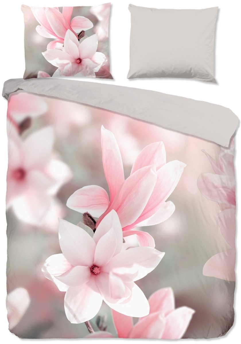 Pure dekbedovertrek magnolia bloemen - 2 persoons 200x200/220 cm - Roze - Microvezel