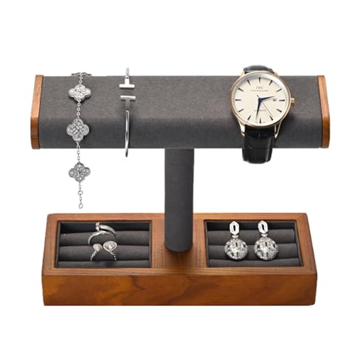Massief Houten Horloge Display Stand voor Mannen en Vrouwen - T-Bar Organizer voor Sieraden