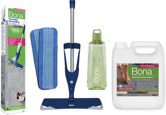 Bona Premium Spray Mop en Harde Vloerreiniger Navulling - Alles-in-1 Dweilsysteem - Inclusief Harde Vloer, Tegel/ Laminaat Reiniger & 2 Microvezel Reinigingspads