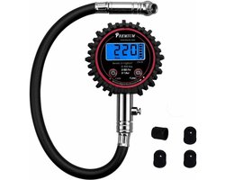 EXCITAT Digitale bandenspanningsmeter - met slang en LCD-scherm met achtergrondverlichting - voor fietsen, motorfietsen, vrachtwagens, auto's en ATV's