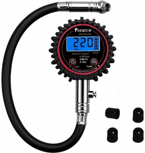 EXCITAT Digitale bandenspanningsmeter - met slang en LCD-scherm met achtergrondverlichting - voor fietsen, motorfietsen, vrachtwagens, auto's en ATV's