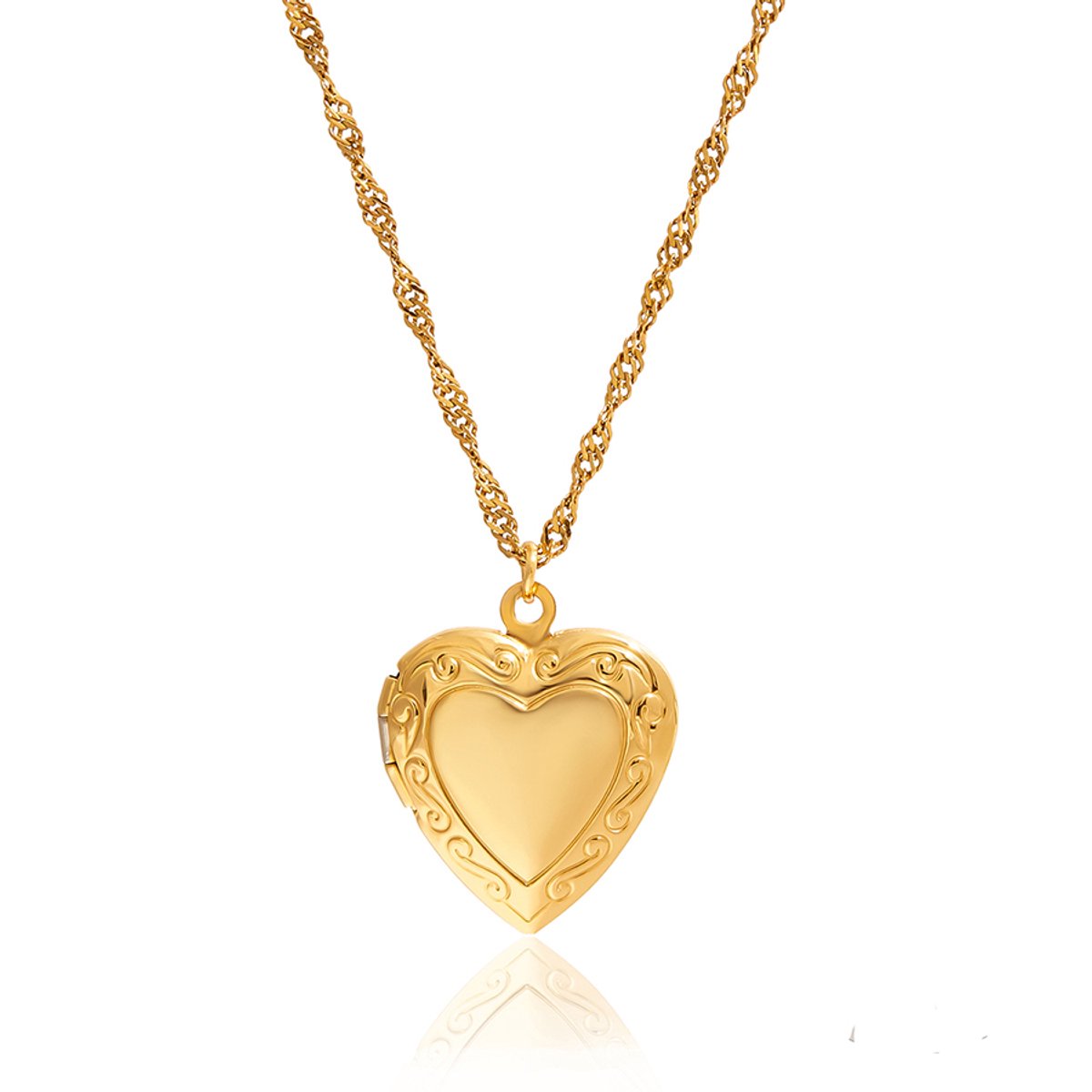 LOUIZ - Gouden Ketting met Hartjes Medaillon - Stainless Steel 18K verguld - Waterproof, Nikkelvrij en Hypoallergeen - Liefdes Cadeau - Foto Hanger Ketting - Medaillon voor foto - Goudkleurig - Cadeautje voor Haar