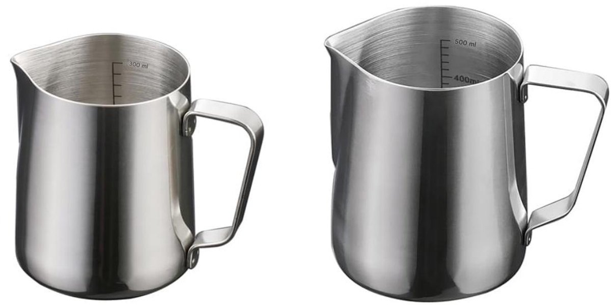 EXCITAT Melkkannetje - Melkopschuimer - Geschikt voor Cappuccino, Espresso, Latte Art - 2 stuks - Roestvrij staal - 350 ml + 600 ml