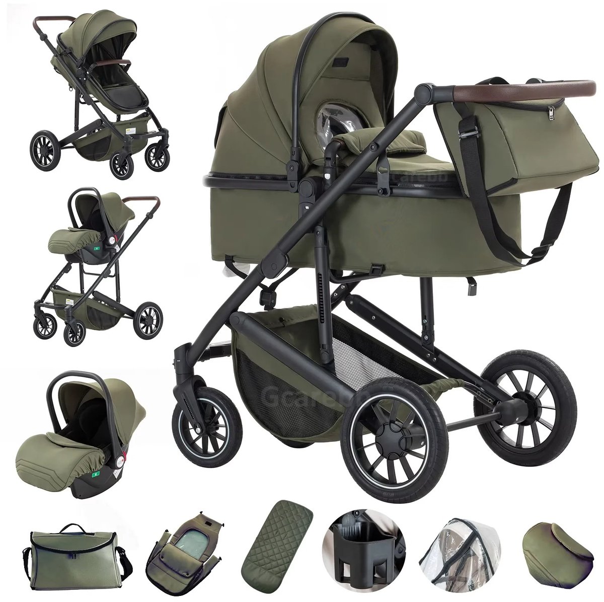 Fytura - 3-in-1 Kinderwagen Groen - Aluminium Frame -