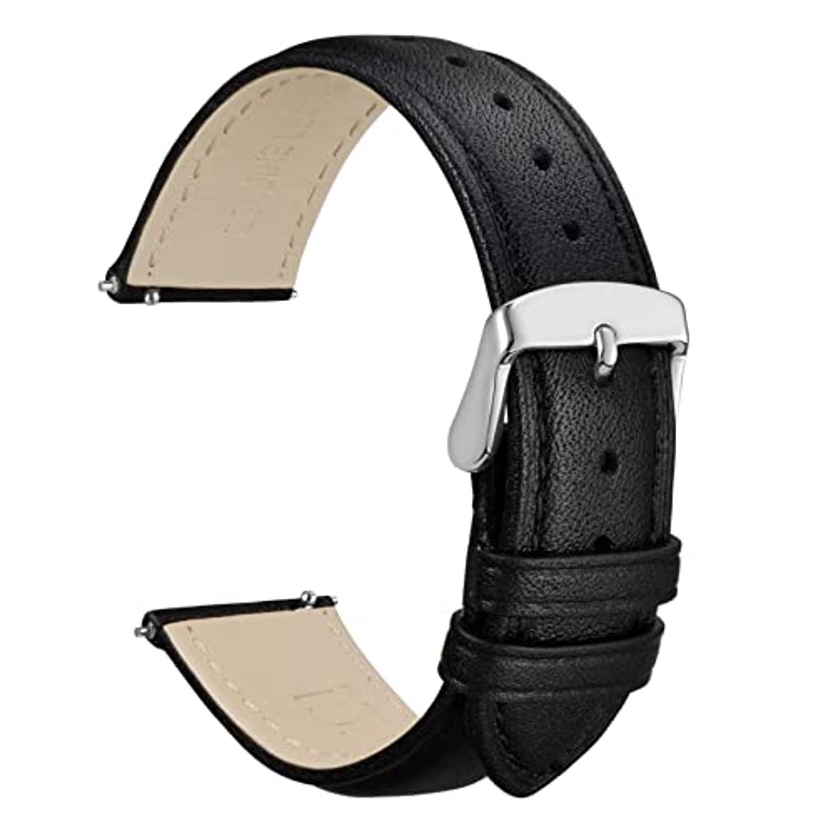 18mm Bloem Horlogeband voor Vrouwen - Echt Leer, Snelsluiting, Zilveren Gesp - Zwart
