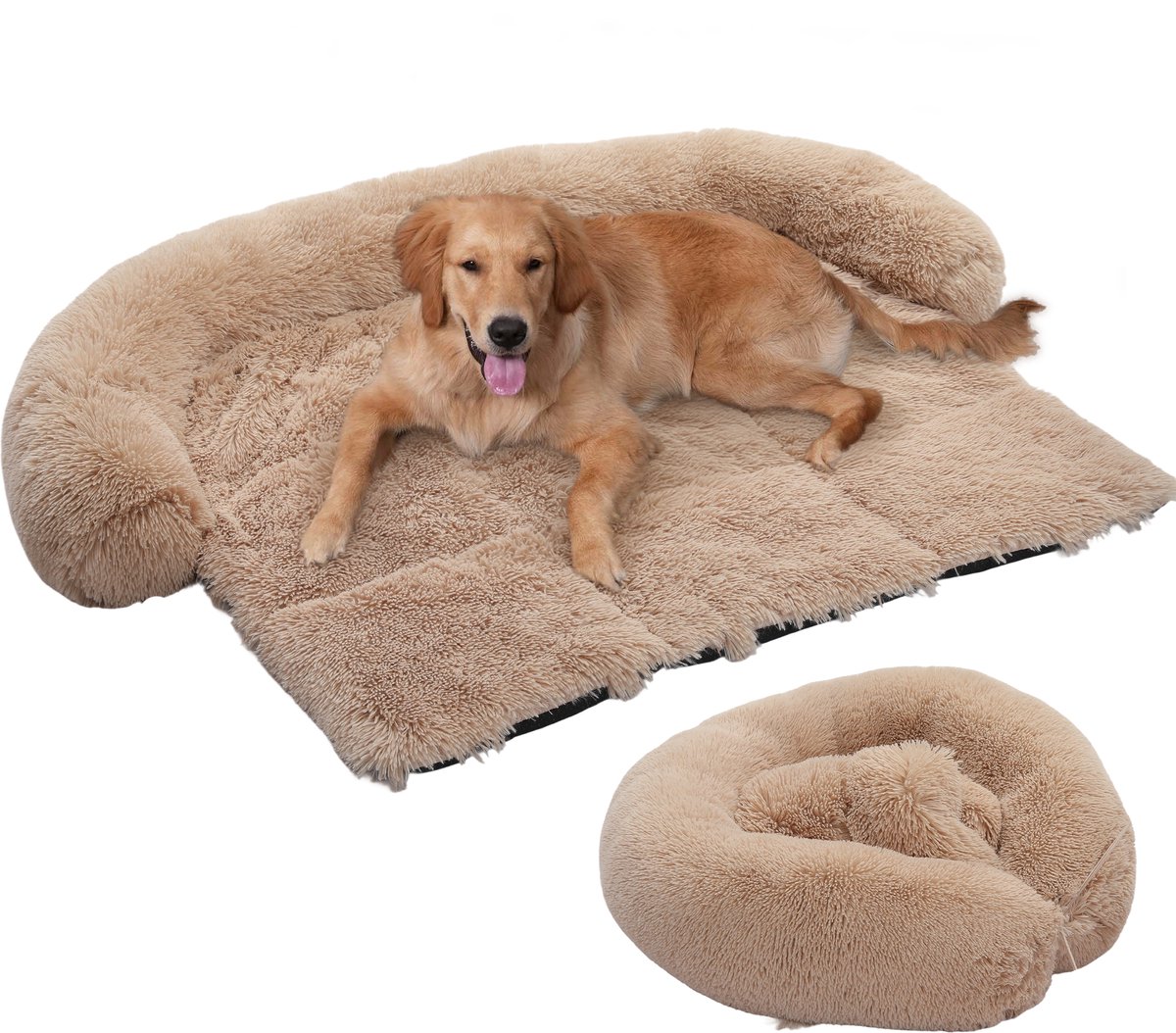 FluffyFur Hondenmand Large - Hondenkussen - Beige - 105x95 cm - Hondendeken bank - Extra zacht