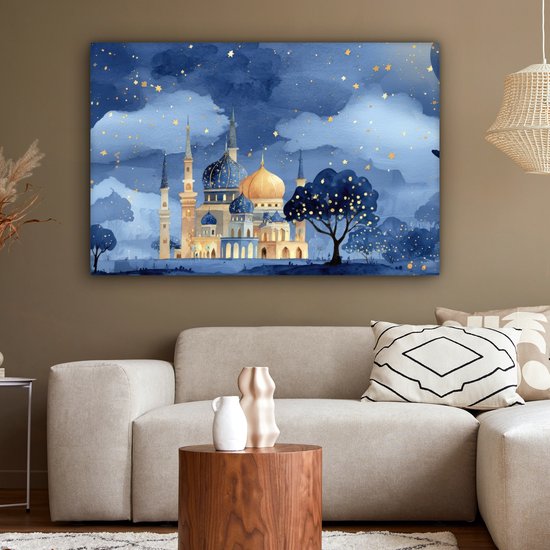 Tableau sur toile 120x80 cm - Décoration murale exclusive Ciel étoilé - Goud - Mosquée - Décoration murale salon - Décoration chambre à coucher - Accessoires de chambre - Tableaux sur toile