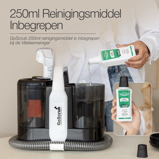 GoScrub® Professionele Tapijtreiniger – Vlekkenreiniger & Bank Reiniger – Voor Bank, Auto, Matras – Inclusief Schoonmaakmiddel – Reinigingsmachine - Zetelreiniger