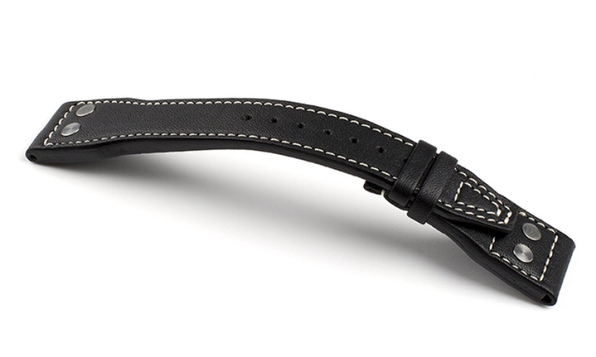 Horlogeband Flieger Zwart - Leer - 22-18mm