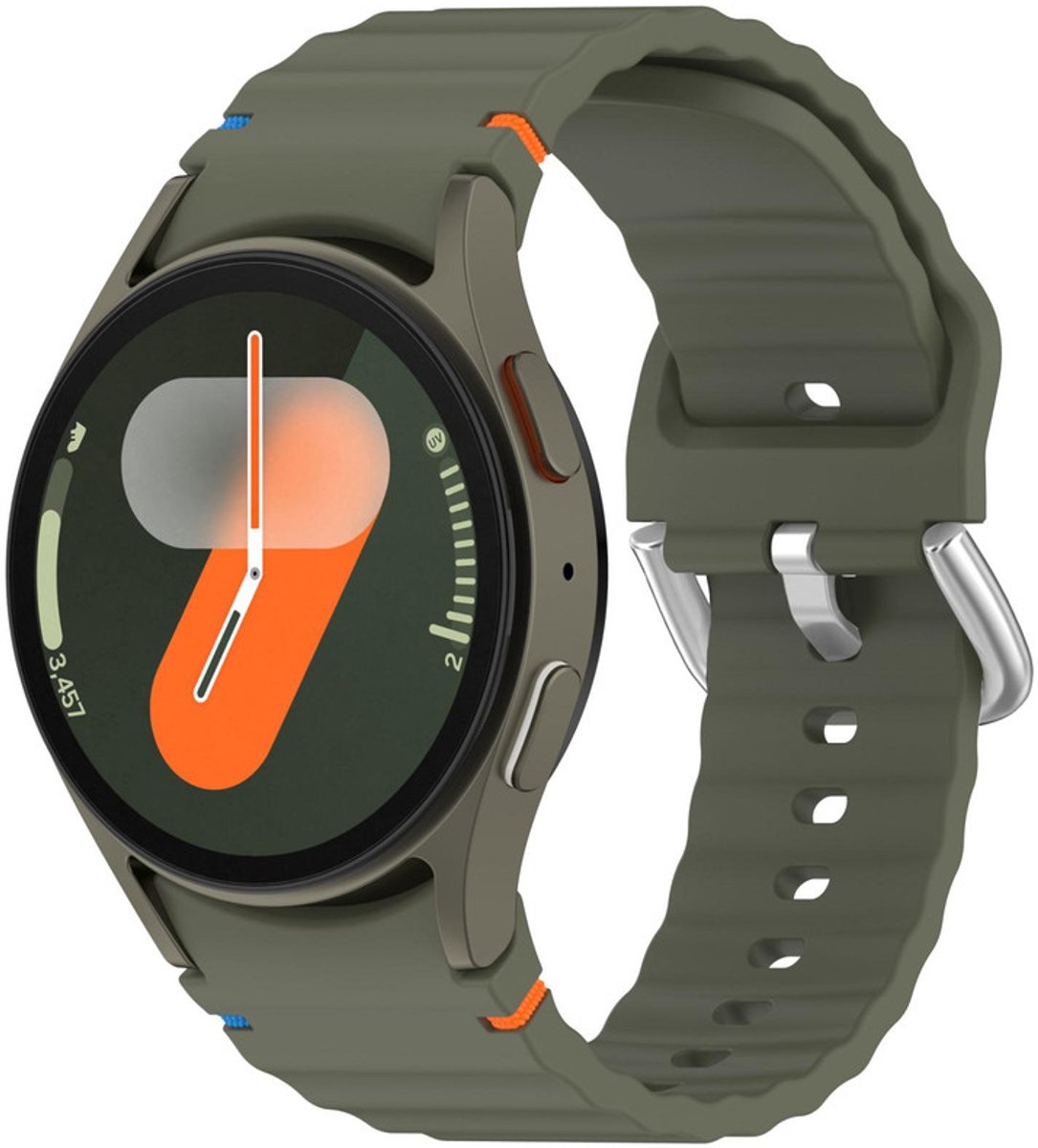 Siliconen wave bandje - geschikt voor Samsung Galaxy Watch 7 (40 & 44mm) / Watch 6 (Classic) / Watch 5 (Pro) / Watch 4 (Classic) / Watch FE - zilveren gespsluiting - army groen