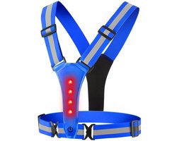 Hardloopvest - Reflecterend Hardloopvest - Reflectievest met Verlichting - Oplaadbaar inclusief USB Kabel - Hardloop Verlichting - Verstelbaar Vest - Lichtgewicht -Veiligheid en hoge zichtbaarheid voor hardlopen, joggen, wandelen en fietsen - Blauw