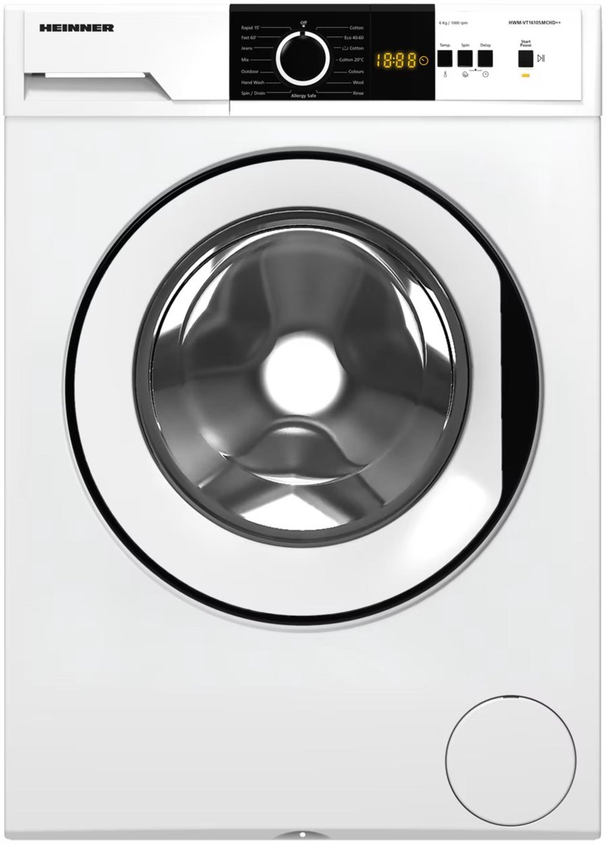 Heinner HWM-VT1610SMCHD++ Slanke Wasmachine 6 kg – 15 Programma’s Met Balance Control & Eco Logic Systeem – LED Display – 1000 tpm – Wit – 5 Jaar Garantie