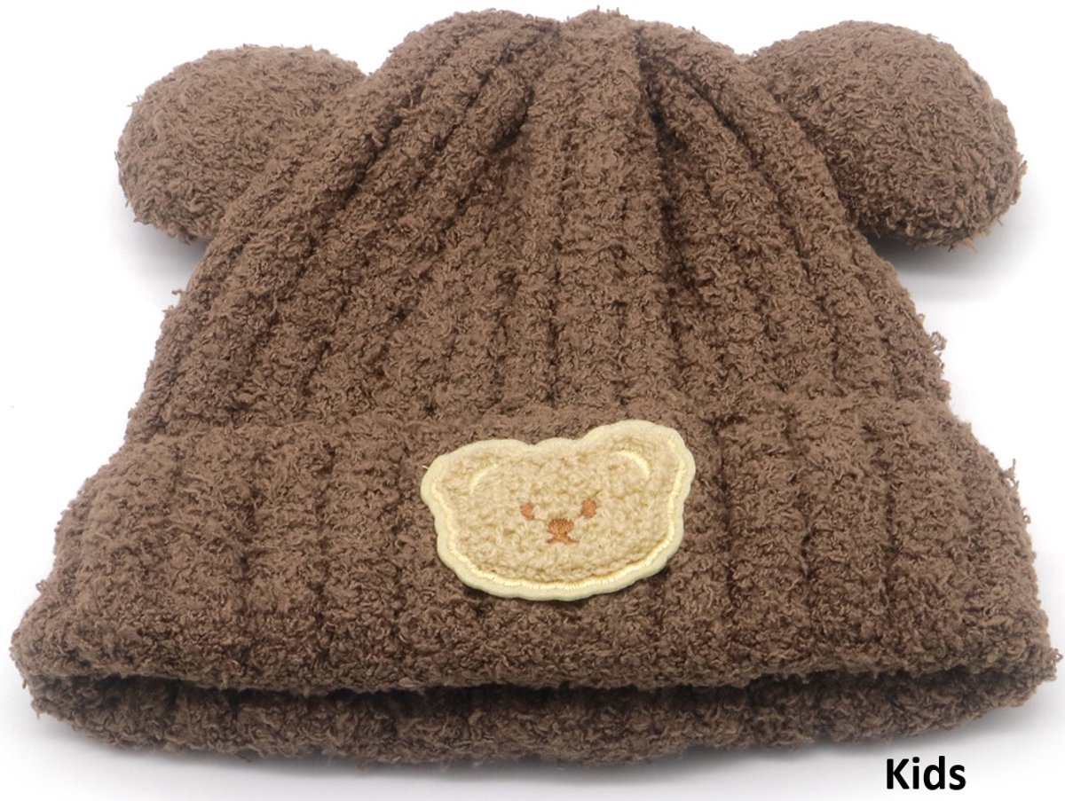 Beanie met beeroortjes - kindermuts met oortjes - bruin - kids