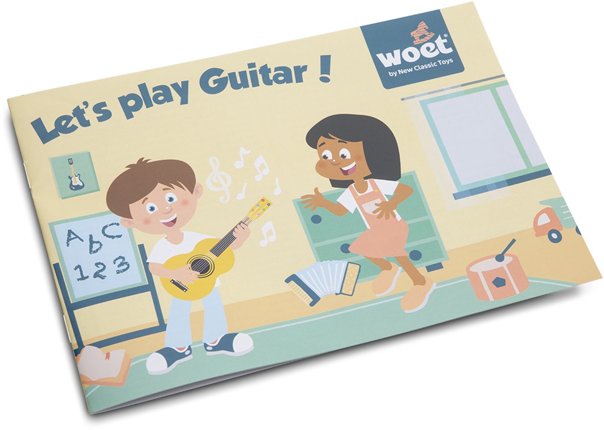 Woet® Houten Speelgoedgitaar met Draagriem - Blauw met Muzieknoten - Speelgoedinstrument - Mijn eerste Gitaar Inclusief Muziekboekje - Speelgitaar voor Kinderen - Vanaf 3 jaar — afbeelding 2