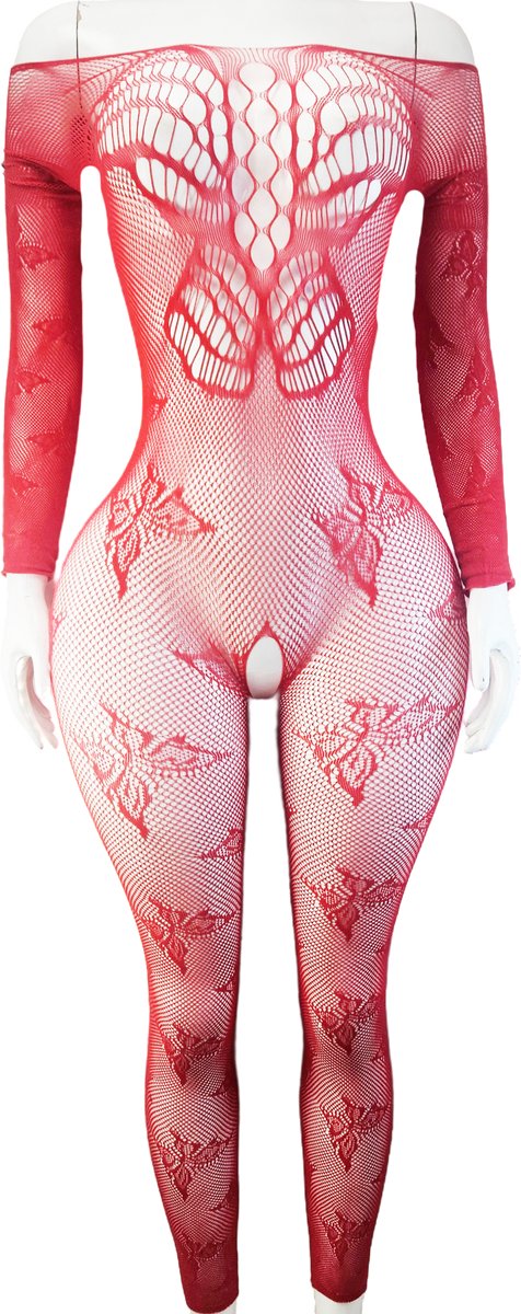 BamBella ® - Panty pak -Onesize - body suit - Dames - Onesize - Erotische jumpsuit van kant lingerie rood