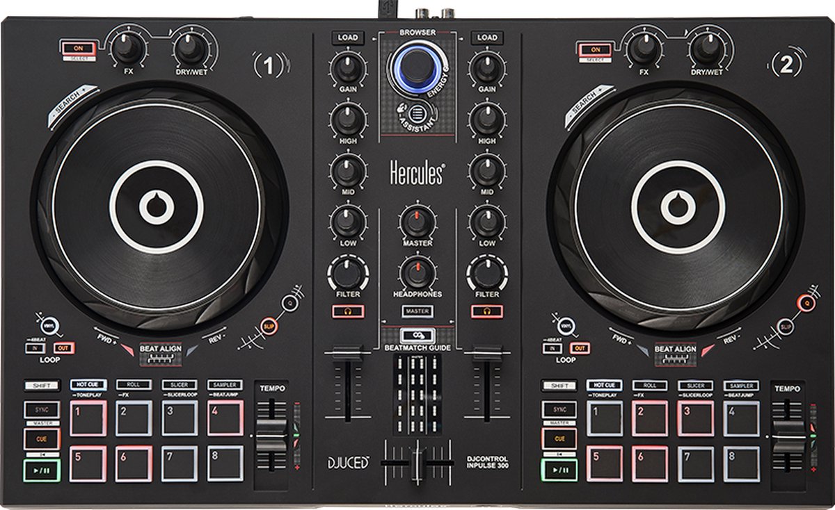 Hercules DJControl Inpulse 300 – DJ-controller met USB - 2 tracks met 16 pads en geluidskaart - inclusief software en tutorials - Hercules