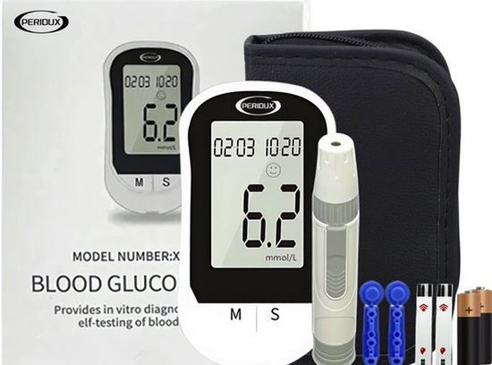 Peridux® - Glucosemeter - Startpakket - Inclusief GRATIS 50 Teststrips & 50 Lancettes - Bloedsuikermeter - Diabetes meter - Bloed Glucosemeter - Met Opbergtasje - Diabetes test - Glucosetesten - Glucose Revolutie - mmol/l - mg/dl