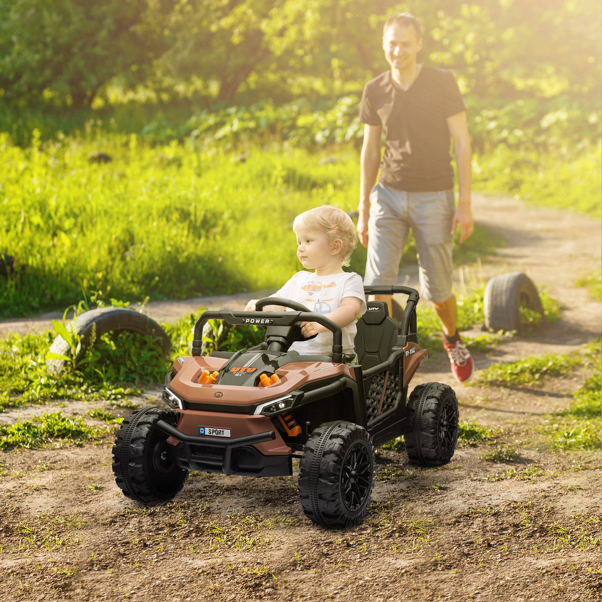 AIYAPLAY Elektrische UTV voor kinderen - Kunststof, metaal - 103x69x59cm - Bruin
