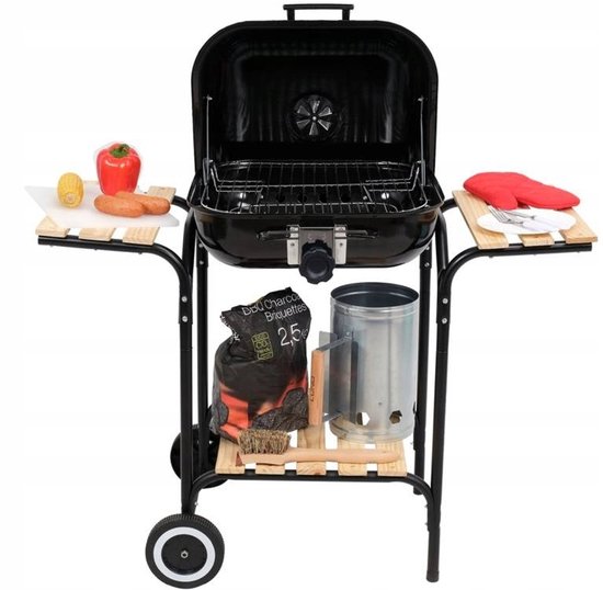 Grote Koolgrill met 3 Houten Tafels en Verstelbare Roosterhoogte — afbeelding 5