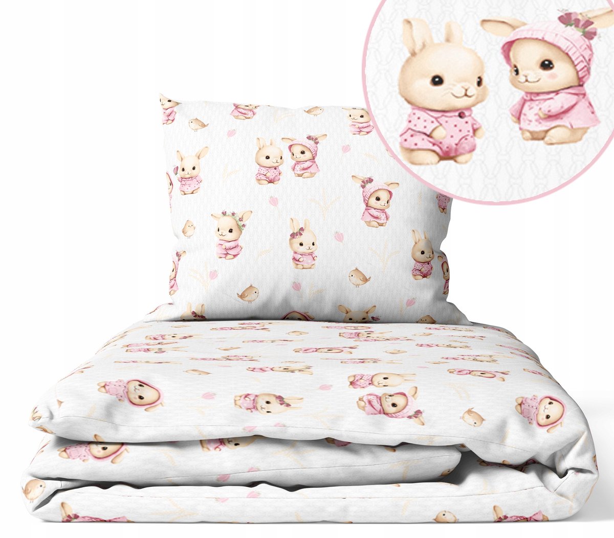 Kinderbeddengoed 120x160cm 2-delig, Katoen, Roze Konijntjes