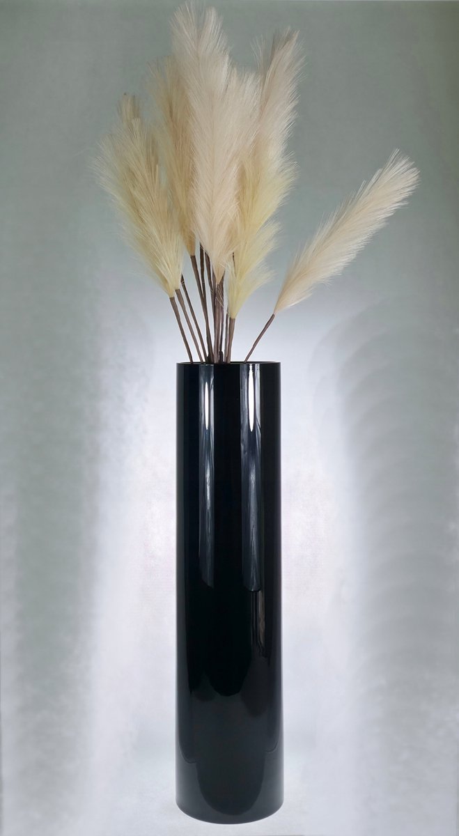 Hoge Zwarte Glazen Vaas Cilinder Tuba 60 cm - Art Deco Boho Stijl