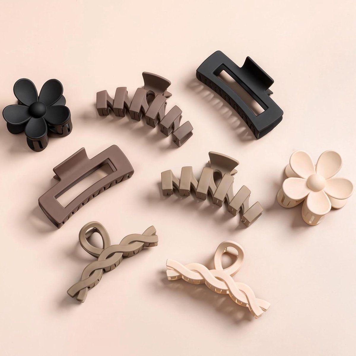 Haarspelden Set van 8, Bloemenclips voor Dik Haar, Neutrale Kleuren, Meisjes Accessoires