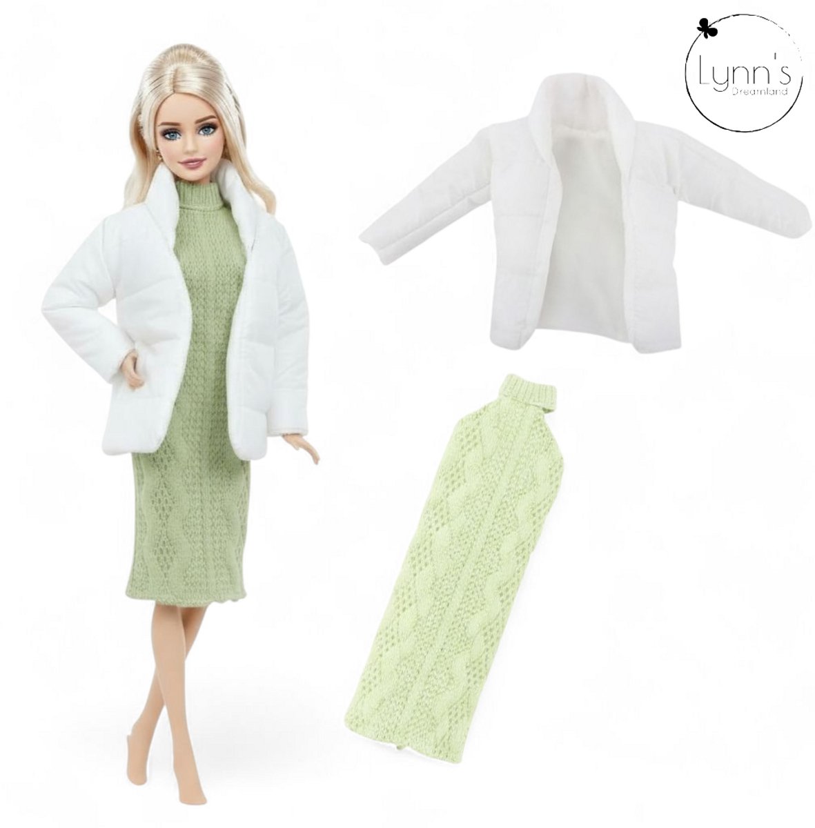 Lynn’s poppenkleertjes - Set ‘Eva’ - Geschikt voor (curvy) modepop - Set van 5 outfits - Jas, jurk, broek, shirt, rok - Cadeauzakje — afbeelding 9