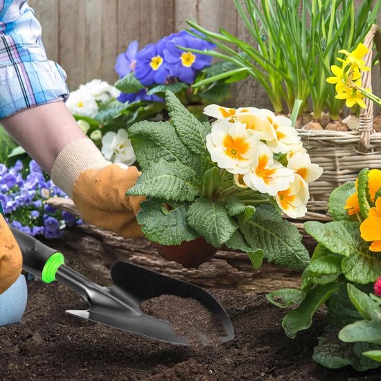2 stuks tuingereedschap voor planten, verplanten en wieden - tuintroffel en kleine tuinschep van staal met ergonomisch handvat van Kinzo Garden — afbeelding 2