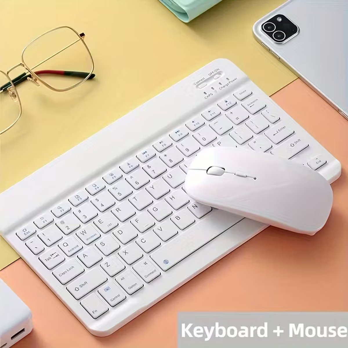 Witte Draadloos Toetsenbord + Muis Set – Bluetooth, Compact & Draagbaar