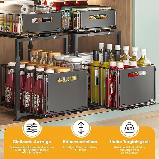 Onder gootsteen kast organizer met schuifbare opbergladen 2 niveaus glijdende mand plank voor keuken badkamer kantoor wit