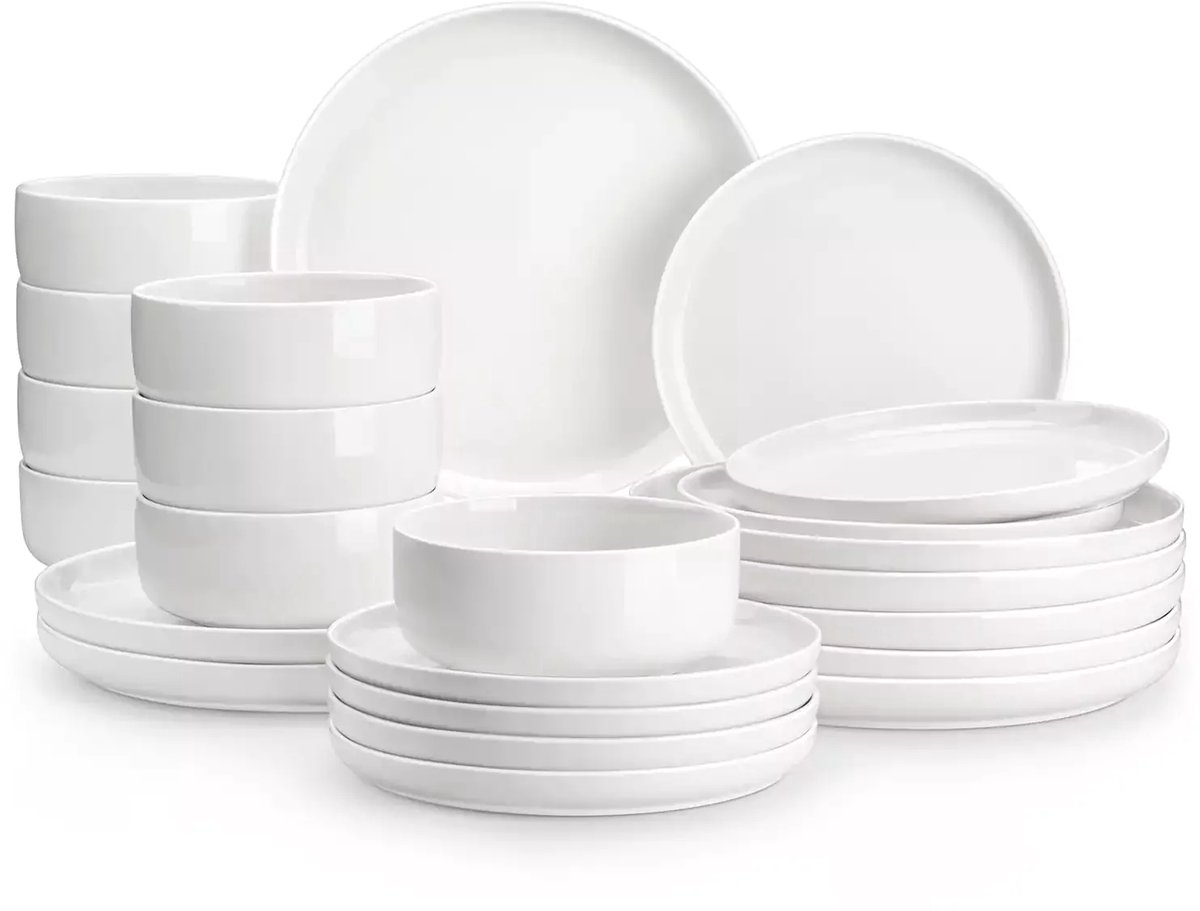 Serviesset - 8 Persoons Servies - Porselein - Dinerborden - Dessertborden - Ontbijtkommen - 24-delige Set - Wit