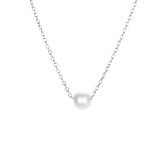 Collier minimaliste en perles 42+6 cm – Acier inoxydable argenté – Perle d'imitation – Résistant à Water et à la transpiration – Chaîne de maillons avec pendentif – La Bijouterie Salon