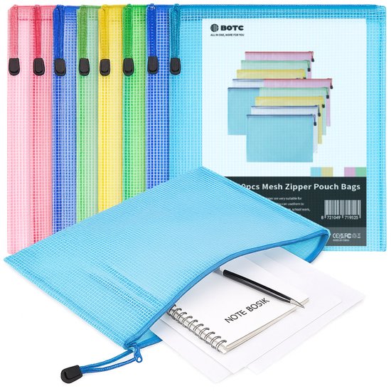 BOTC Plastic Rits Zakken - Set van 10 stuks - A4 - Multifunctionele Waterdichte Mappen - Document Rits Mappen Houders