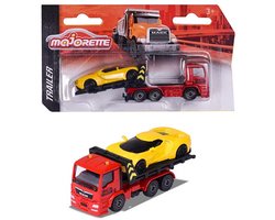 MAJORETTE TRAILER TRUCK SET MAN TGS BLACK RED AND FORD GTS YELLOW METAL VINTAGE (212053154ROS)