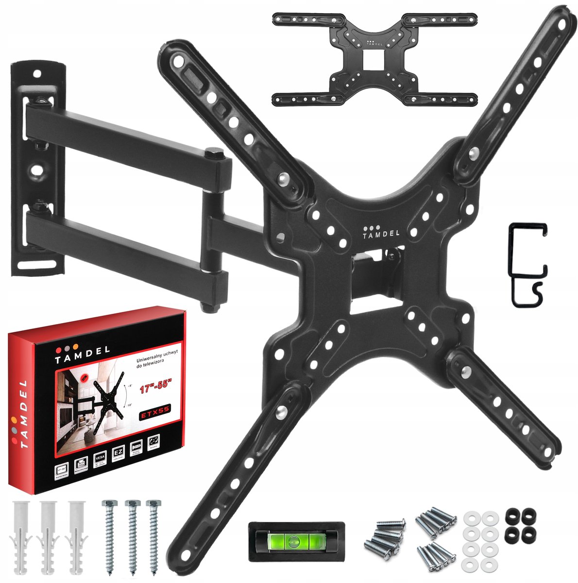 TV muurbeugel 17-55 inch, Draaibaar, Lange Arm 42cm, Sterk