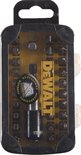 DeWalt bitset in doorzichtige verpakking met deksel, met gele DeWalt logo en diverse bits.