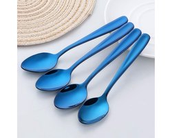 foto van Sander Shop Theelepel 12 stuks roestvrijstalen koffielepels 13,5 cm kleine lepels espressolpel dessertlepel mini theelepels metalen mokkalpel (blauw)