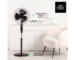 Elegante Statiefventilator met Oscillerend Systeem | 40 cm | 3 Snelheden | Verstelbare Hoogte | Handmatig Kantelbaar | Draaghandvat