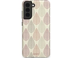 Casetastic hoesje geschikt voor Samsung Galaxy S21 FE 5G - Dubbellaagse bescherming - Botanisch retro bladeren dans - Fashion Case - Crème