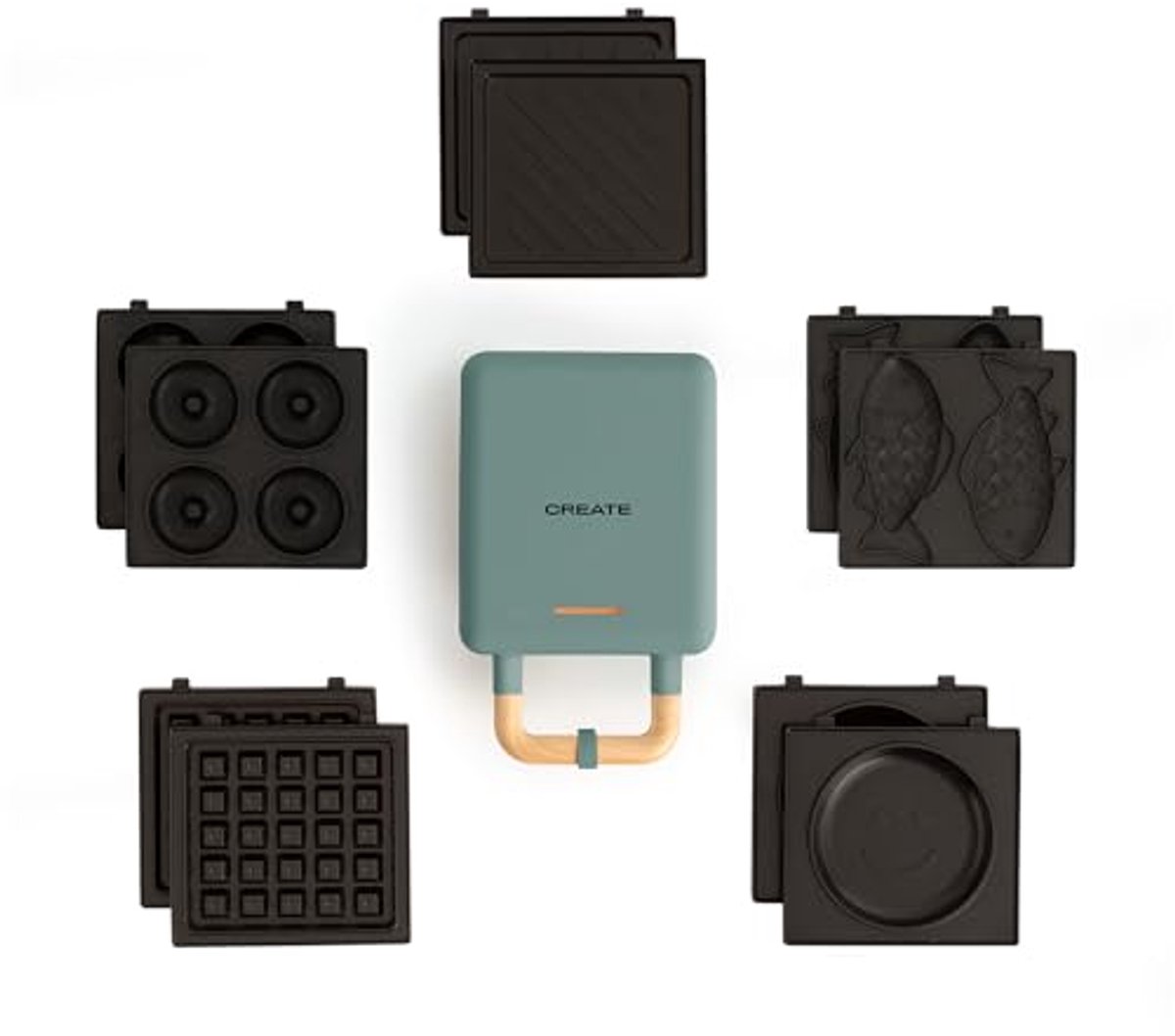 Sandwich Toaster en Wafelmaker met 5 Verwisselbare Platen - Sagegroen