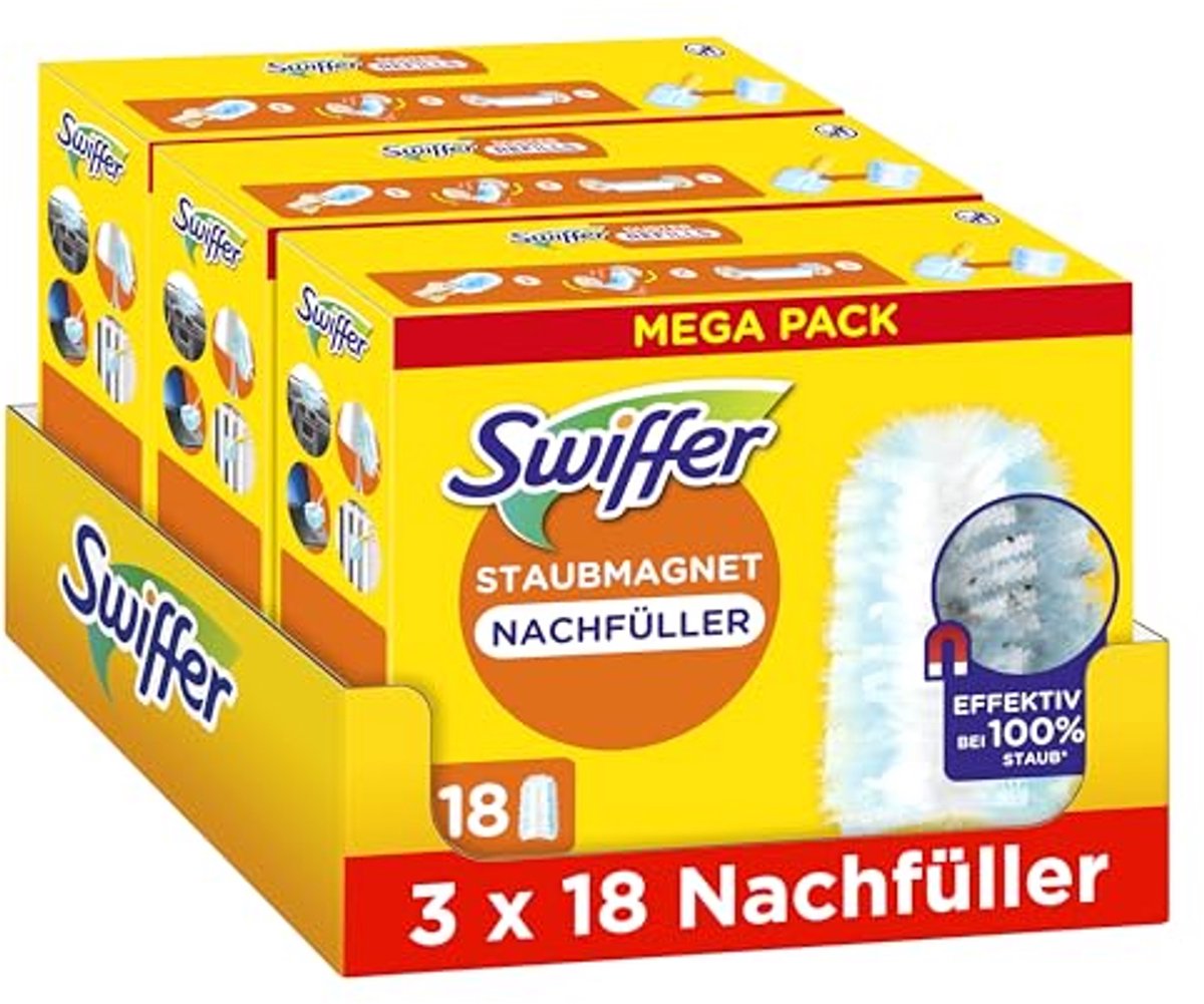 Refill pack voor stofmop met 54 doekjes - 3x18, verwijdert 3x meer stof en haar