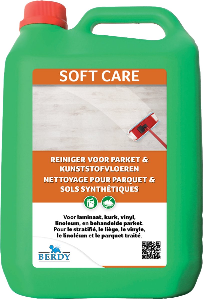 Berdy Soft Care – Voor Laminaat, Vinyl, PVC, Kurk, Gietvloeren & Linoleum – Streeploos & Mild - 1L – Professionele Vloerreiniger