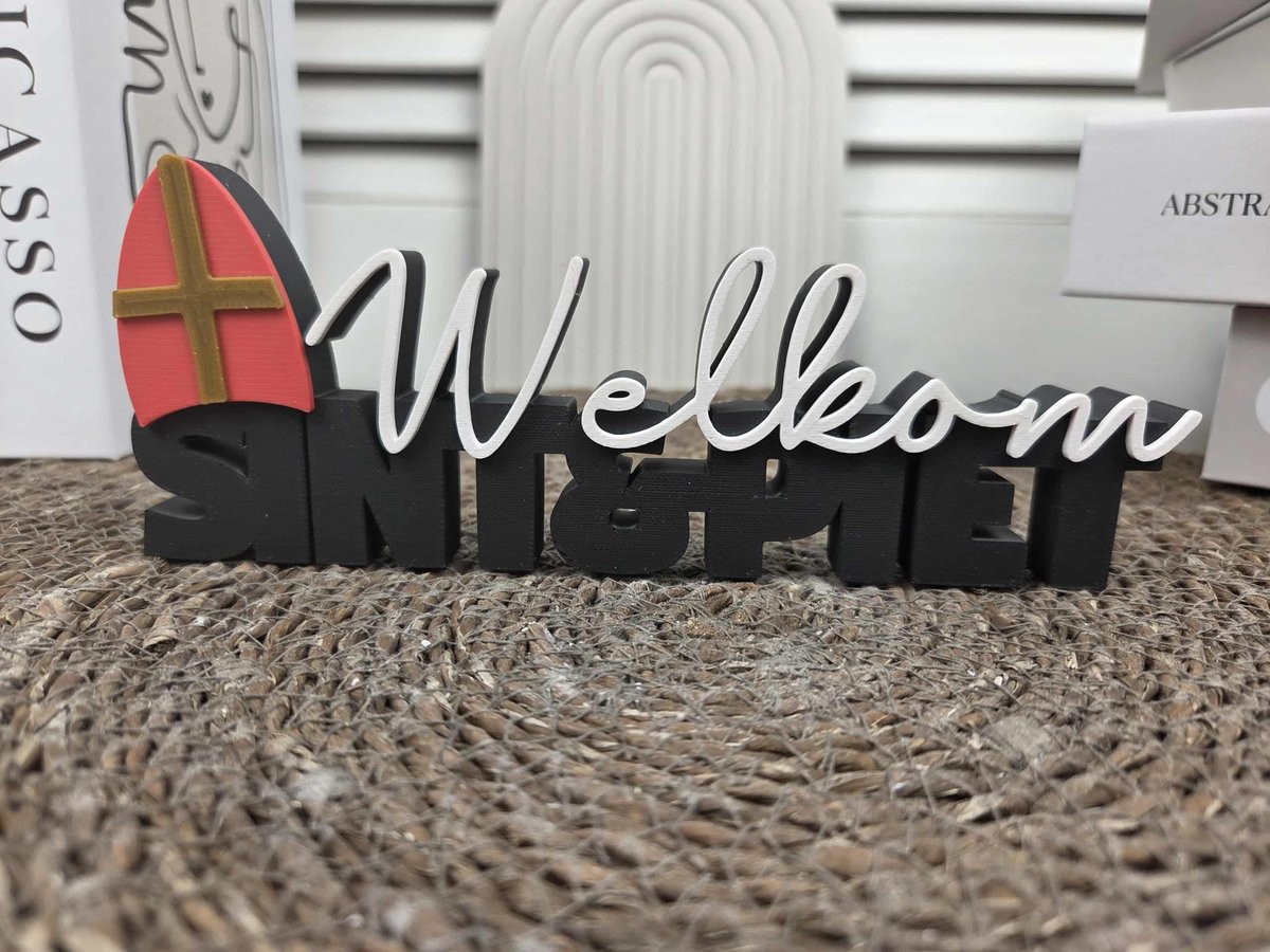 1x - Welkom Sint en Piet - Tekstwoord - Sinterklaas - Decoratie - 18cm - Seizoendecoratie - Sinterklaasdecoratie - 3D - RoNa Design