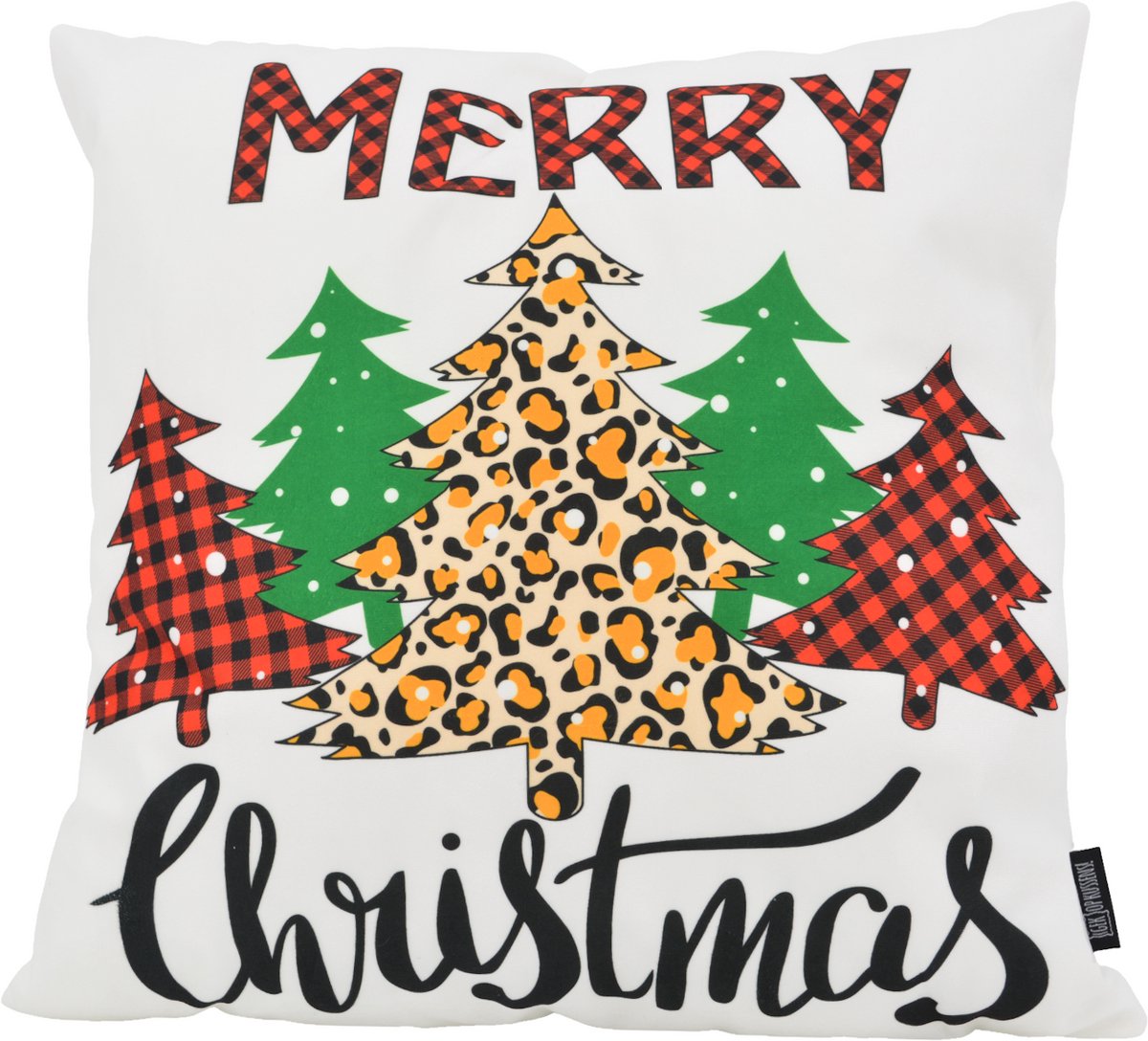 Gek op Kussens! Sierkussen Leopard Christmas | 45 x 45 cm | Katoen/Polyester groen rood