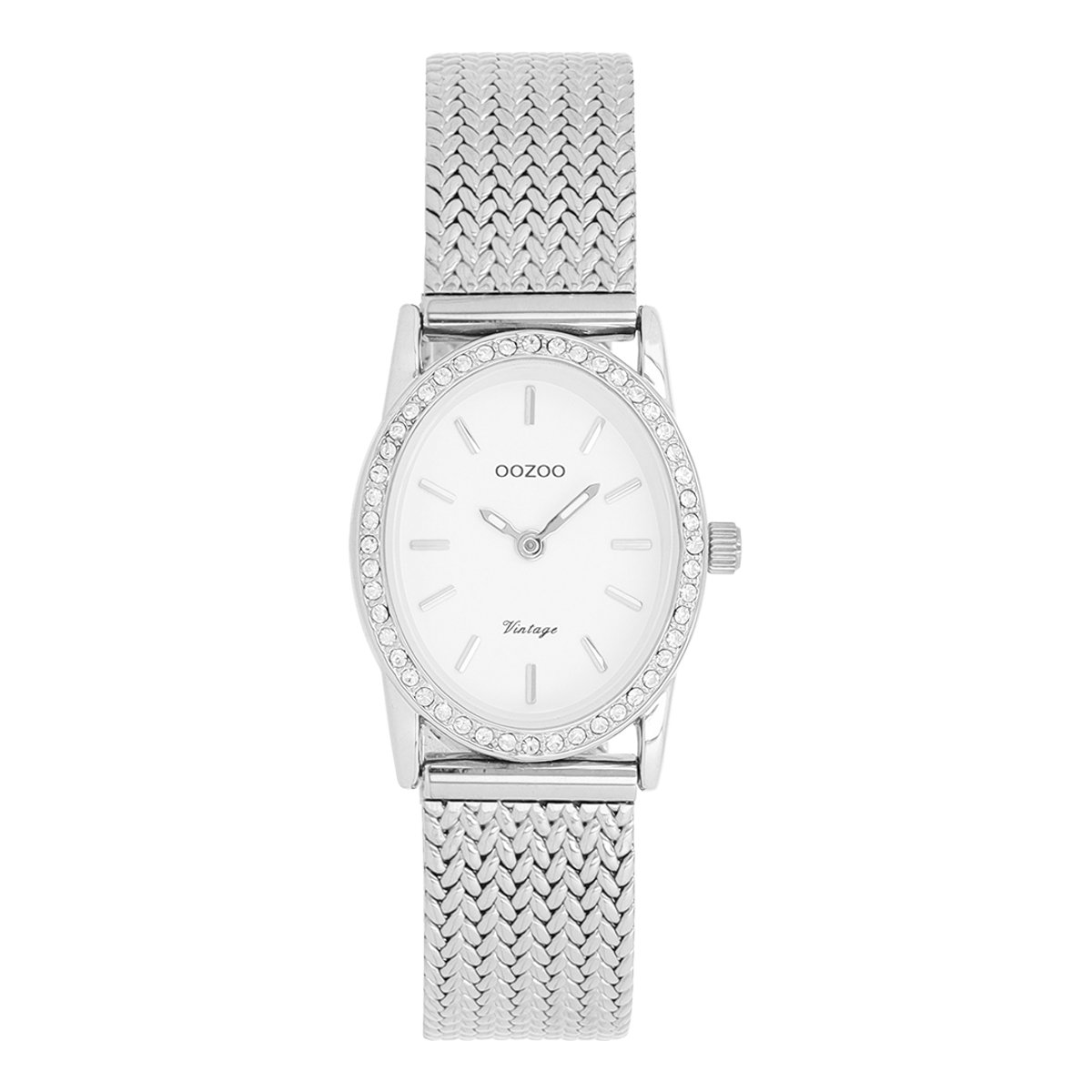 OOZOO Vintage series - Zilverkleurige horloge met metalen v-mesh armband - C20430