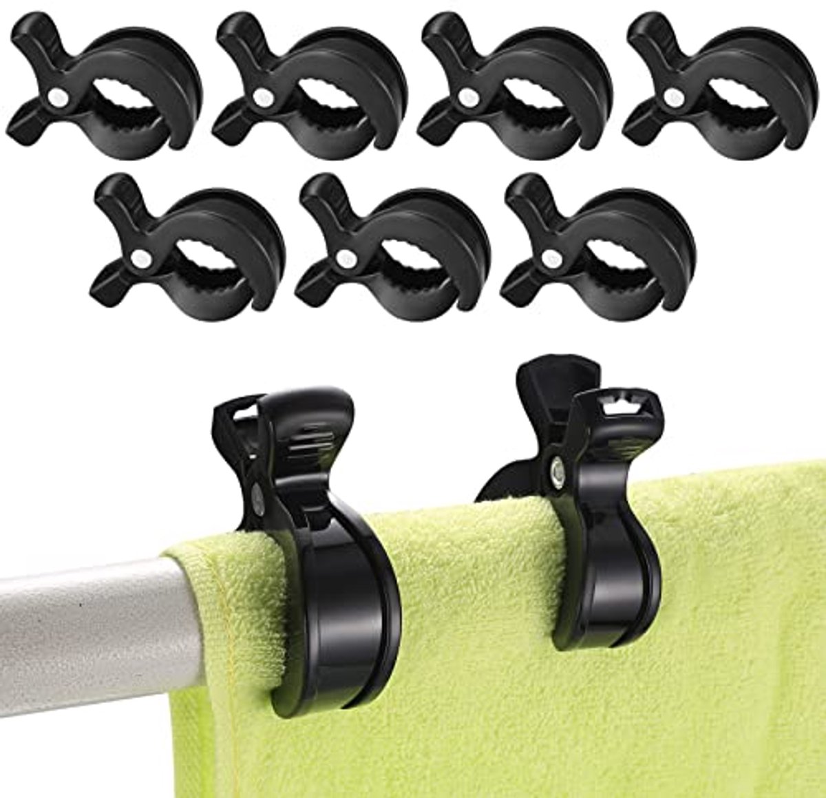 Image of 9 stuks kinderwagenclips voor speelgoed, afdekking en zonwering - zwart