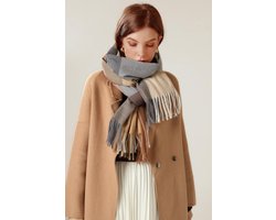 Wintersjaal voor dames, warme geruite deken sjaal voor de winter, warme omkeerbare geruite sjaal met kwastjes voor dames, kaki